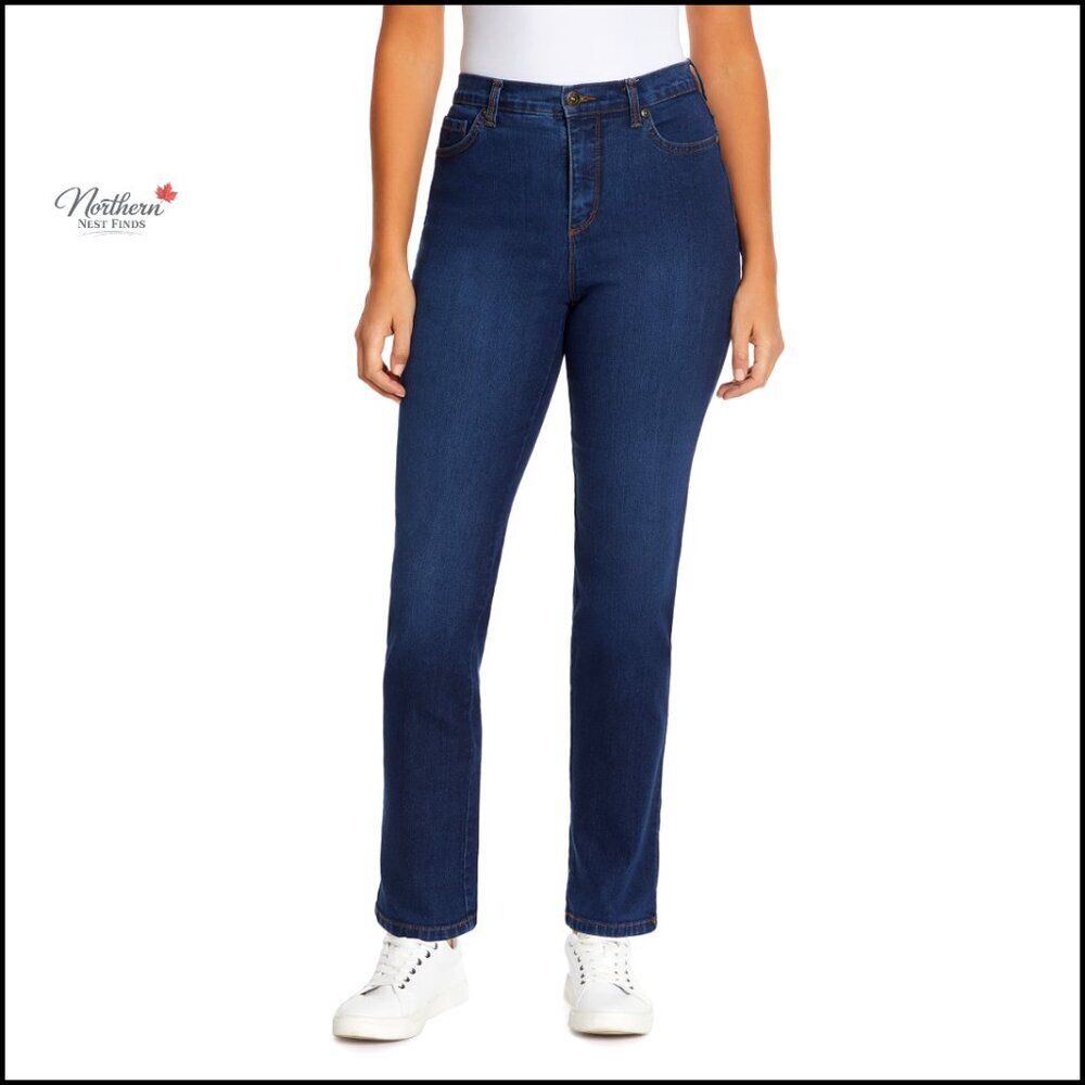 Straight Leg Jeans High Rise Tapered Fit Stretch Denim